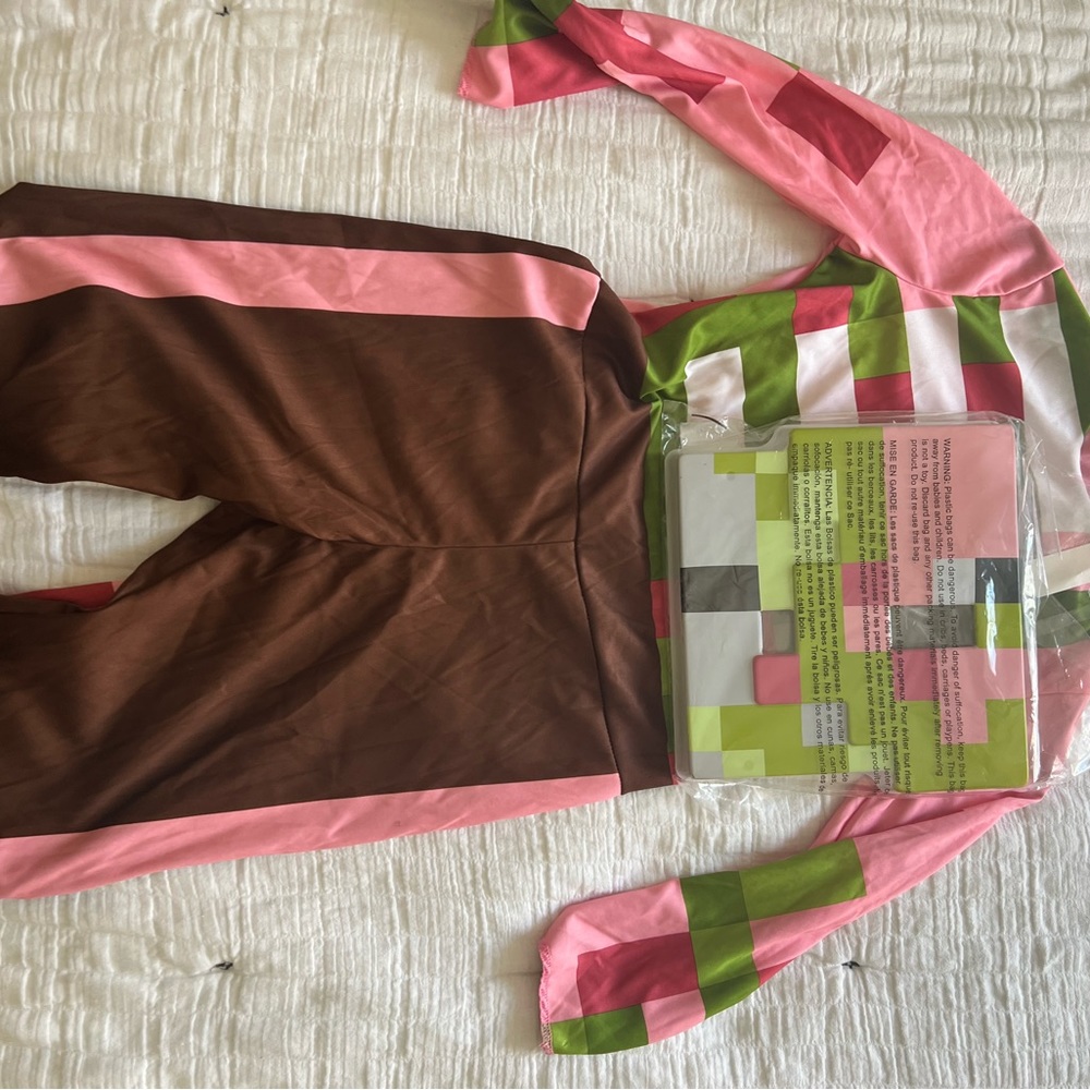 Kids Pixel-Block Halloween Costume in Pink, Brown & Green